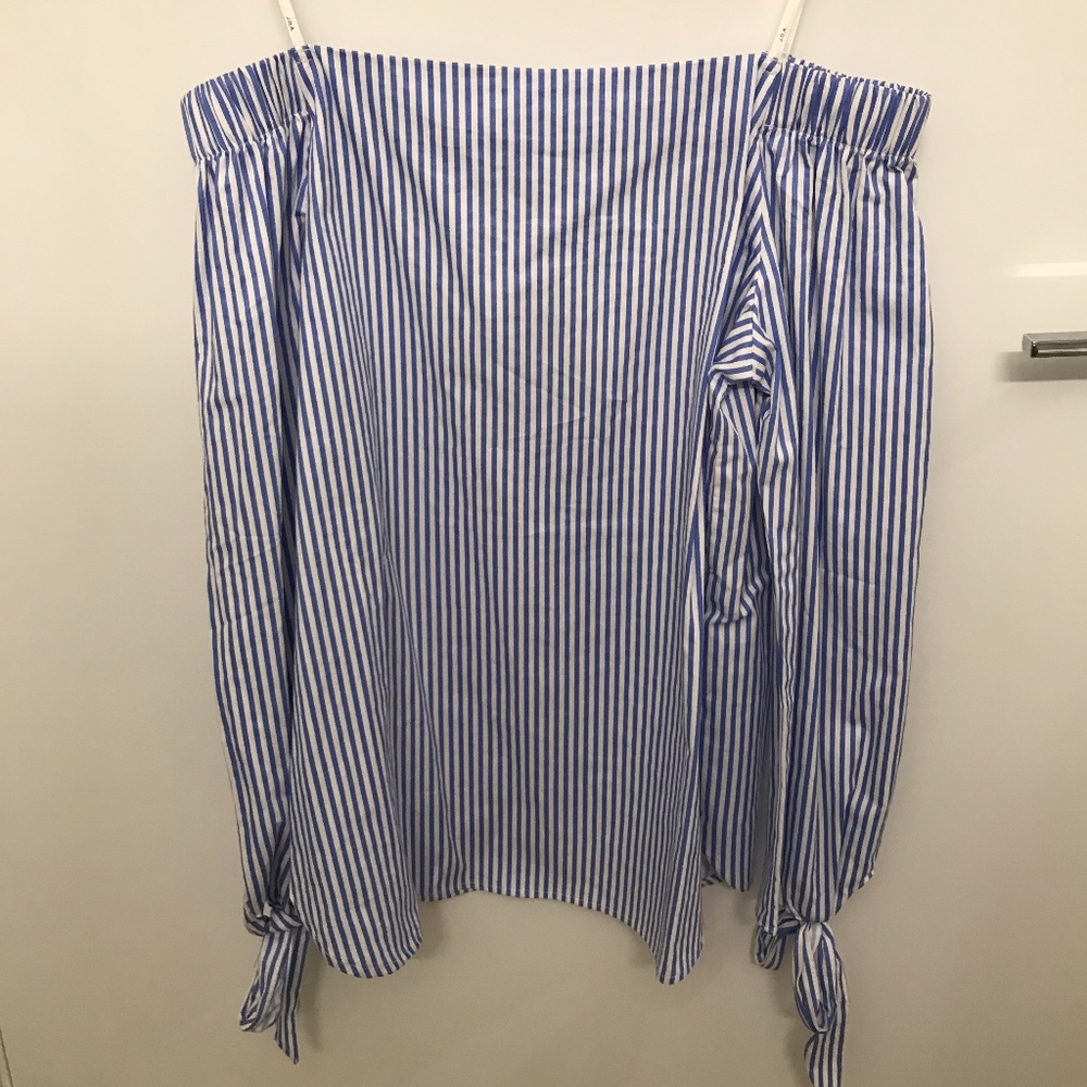 NWT J.O.A. Off-the-Shoulder Striped Blouse